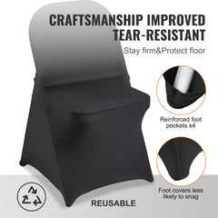 Stretch Spandex Folding Chair Covers, Universal Fitted Chair Cover, Removable Washable Protective Slipcovers, for Wedding, Holiday, Banquet, Party, Celebration, Dining (100PCS Black)