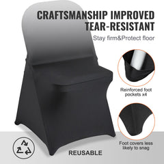 Stretch Spandex Folding Chair Covers, Universal Fitted Chair Cover, Removable Washable Protective Slipcovers, for Wedding, Holiday, Banquet, Party, Celebration, Dining (50PCS Black)
