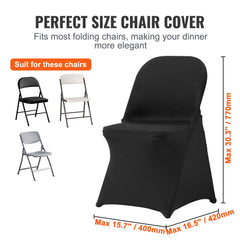 Stretch Spandex Folding Chair Covers, Universal Fitted Chair Cover, Removable Washable Protective Slipcovers, for Wedding, Holiday, Banquet, Party, Celebration, Dining (50PCS Black)