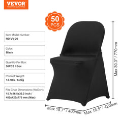 Stretch Spandex Folding Chair Covers, Universal Fitted Chair Cover, Removable Washable Protective Slipcovers, for Wedding, Holiday, Banquet, Party, Celebration, Dining (50PCS Black)
