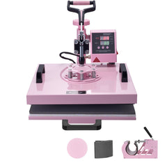 Heat Press Machine, 15 x 15 inch, 5 in 1 Heat Transfer Machine with 30 oz Tumbler Press, 360° Swing Away T-Shirt Pressing, Digital Precise Control, for T-Shirts/Mugs/Hats/Plates, Pink