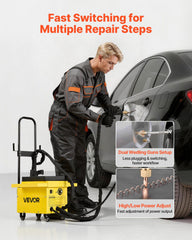 4.5KW Professional Stud Welder Dent Repair Kit with 2 Welding Guns & 6 Modes, All in One Dent Repair Workstation with Extended Handle, Padded Seat and Accessory Tray