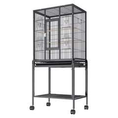 54 inch Standing Large Bird Cage, Carbon Steel Flight Bird Cage for Parakeets, Cockatiels, Parrots, Macaw with Rolling Stand and Tray
