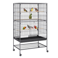 52 inch Standing Large Bird Cage, Carbon Steel Flight Bird Cage for Parakeets, Cockatiels, Parrots, Macaw with Rolling Stand and Tray