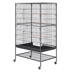 52 inch Standing Large Bird Cage, Carbon Steel Flight Bird Cage for Parakeets, Cockatiels, Parrots, Macaw with Rolling Stand and Tray