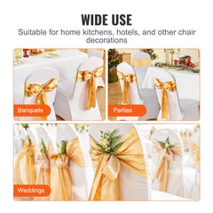 Stretch Spandex Chair Sashes Bows, Chair Slipcover and Stretch Chair Sash, Elastic Chair Bands, Fitting Wedding, Holiday, Banquet, Party, Celebration Chair Decoration (50 PCS Gold)