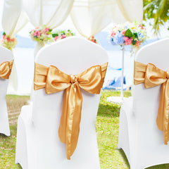 Stretch Spandex Chair Sashes Bows, Chair Slipcover and Stretch Chair Sash, Elastic Chair Bands, Fitting Wedding, Holiday, Banquet, Party, Celebration Chair Decoration (50 PCS Gold)