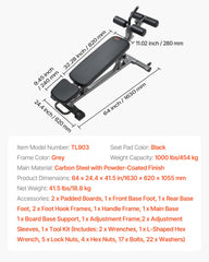 Sit Up Bench, Decline Ab Bench with Reverse Crunch Handle, with 4 Adjustable Height Settings, Heavy Duty Steel, 454 kg Capacity, for Home Gym Workouts, Strength Training, Full Body Muscles