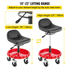 Shop Stool, 135 kg Rolling Garage Stool, 56 cm to 66 cm Adjustable Height Mobile Rolling Gear Seat, Round Tray Garage Pneumatic Stool, All-Terrain 12.7 cm Casters with Two Brakes Mechanic Seat