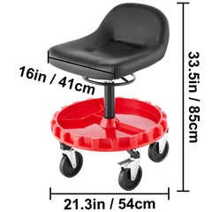 Shop Stool, 135 kg Rolling Garage Stool, 56 cm to 66 cm Adjustable Height Mobile Rolling Gear Seat, Round Tray Garage Pneumatic Stool, All-Terrain 12.7 cm Casters with Two Brakes Mechanic Seat