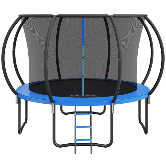 10FT Trampoline, 330 lbs Trampoline with Enclosure Net, Ladder, and Curved Pole, Heavy Duty Trampoline with Jumping Mat and Spring Cover Padding, Outdoor Recreational Trampolines for Kids Adults