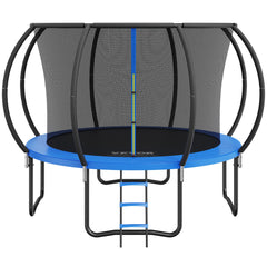 10FT Trampoline, 330 lbs Trampoline with Enclosure Net, Ladder, and Curved Pole, Heavy Duty Trampoline with Jumping Mat and Spring Cover Padding, Outdoor Recreational Trampolines for Kids Adults