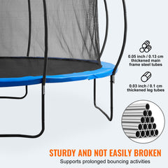 14FT Trampoline, 450 lbs Trampoline with Enclosure Net, Ladder, and Curved Pole, Heavy Duty Trampoline with Jumping Mat and Spring Cover Padding, Outdoor Recreational Trampolines for Kids Adults