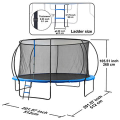 14FT Trampoline, 450 lbs Trampoline with Enclosure Net, Ladder, and Curved Pole, Heavy Duty Trampoline with Jumping Mat and Spring Cover Padding, Outdoor Recreational Trampolines for Kids Adults