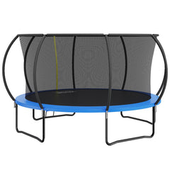 14FT Trampoline, 450 lbs Trampoline with Enclosure Net, Ladder, and Curved Pole, Heavy Duty Trampoline with Jumping Mat and Spring Cover Padding, Outdoor Recreational Trampolines for Kids Adults