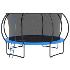 14FT Trampoline, 450 lbs Trampoline with Enclosure Net, Ladder, and Curved Pole, Heavy Duty Trampoline with Jumping Mat and Spring Cover Padding, Outdoor Recreational Trampolines for Kids Adults