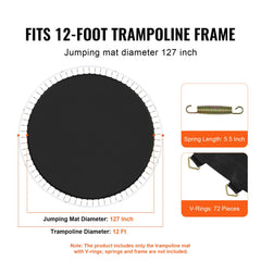 Replacement Trampoline Mat Fits 12ft Frame 72 V-Rings 5.5" Spring Length