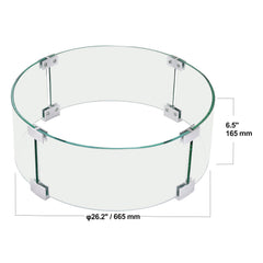 Fire Pit Wind Guard, 26 x 26 x 6 Inch Glass Flame Guard, Round Glass Shield, 1/4-Inch Thick Fire Table, Clear Tempered Glass Flame Guard, Steady Feet Tree Pit Guard for Propane, Gas, Outdoor