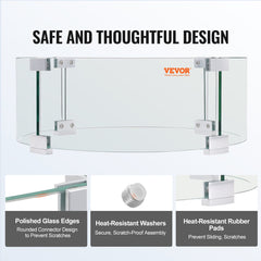 Fire Pit Wind Guard, 26 x 26 x 6 Inch Glass Flame Guard, Round Glass Shield, 1/4-Inch Thick Fire Table, Clear Tempered Glass Flame Guard, Steady Feet Tree Pit Guard for Propane, Gas, Outdoor