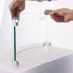 Fire Pit Wind Guard, 26 x 26 x 6 Inch Glass Flame Guard, Round Glass Shield, 1/4-Inch Thick Fire Table, Clear Tempered Glass Flame Guard, Steady Feet Tree Pit Guard for Propane, Gas, Outdoor