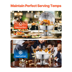 Chafing Dish Buffet Set, 5 Qt 4 Pack, Stainless Steel Chafer with 4 Full Size Pans, Round Catering Warmer Server with Lid Water Pan Folding Stand Clip, for Weddings Parties Banquets, Gold