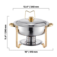 Chafing Dish Buffet Set, 5 Qt 4 Pack, Stainless Steel Chafer with 4 Full Size Pans, Round Catering Warmer Server with Lid Water Pan Folding Stand Clip, for Weddings Parties Banquets, Gold