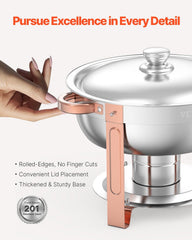 Chafing Dish Buffet Set, 5 Qt 4 Pack, Stainless Steel Chafer with 4 Full Size Pans, Round Catering Warmer Server with Lid Water Pan Folding Stand Clip, for Weddings Parties Banquets, Rose Gold
