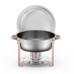 Chafing Dish Buffet Set, 5 Qt 4 Pack, Stainless Steel Chafer with 4 Full Size Pans, Round Catering Warmer Server with Lid Water Pan Folding Stand Clip, for Weddings Parties Banquets, Rose Gold