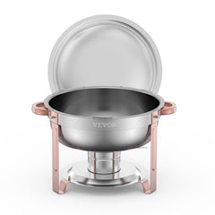Chafing Dish Buffet Set, 5 Qt 4 Pack, Stainless Steel Chafer with 4 Full Size Pans, Round Catering Warmer Server with Lid Water Pan Folding Stand Clip, for Weddings Parties Banquets, Rose Gold
