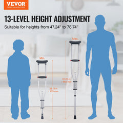 Underarm Crutches, 13-Level Height Adjustable Underarm Walking Crutches, Lightweight Aluminum Crutches for Adults Teenager - with Soft Underarm Pad for Leg Injury Surgery Disabled, 1 Pair 300LBS