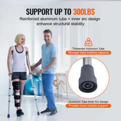 Underarm Crutches, 13-Level Height Adjustable Underarm Walking Crutches, Lightweight Aluminum Crutches for Adults Teenager - with Soft Underarm Pad for Leg Injury Surgery Disabled, 1 Pair 300LBS