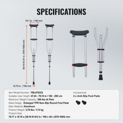 Underarm Crutches, 13-Level Height Adjustable Underarm Walking Crutches, Lightweight Aluminum Crutches for Adults Teenager - with Soft Underarm Pad for Leg Injury Surgery Disabled, 1 Pair 300LBS