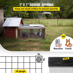 Hardware Cloth, 24" x 100' & 1"x1" Mesh Size, Galvanized Steel Vinyl Coated 16 Gauge Chicken Wire Fencing with A Cutting Plier & A Pair of Fabric Gloves, for Garden Fencing & Pet Enclosures,