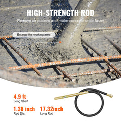 Handheld Electric Concrete Vibrator 800W 1.5M Shaft Air Bubble Remover
