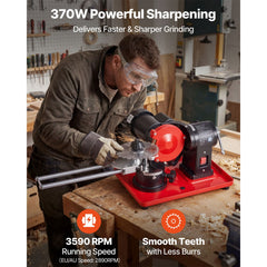 Circular Saw Blade Sharpener, 370W 2890RPM Rotary Angle Mill Grinder Sharpening Machine with 125mm Grinding Wheel & 6 Saw Centerings - Fits Φ80mm to Φ700mm Circular Saw Blades