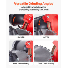Circular Saw Blade Sharpener, 370W 2890RPM Rotary Angle Mill Grinder Sharpening Machine with 125mm Grinding Wheel & 6 Saw Centerings - Fits Φ80mm to Φ700mm Circular Saw Blades