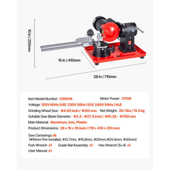 Circular Saw Blade Sharpener, 370W 2890RPM Rotary Angle Mill Grinder Sharpening Machine with 125mm Grinding Wheel & 6 Saw Centerings - Fits Φ80mm to Φ700mm Circular Saw Blades