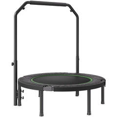 Foldable Mini Trampoline, 40 Inch Fitness Rebounder, Max Load 330lbs Exercise Trampoline, Stable & Quiet Trampoline with 4 Level Height Adjustable Foam Handle, for Adults Indoor/Garden Workout