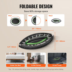 Foldable Mini Trampoline, 40 Inch Fitness Rebounder, Max Load 330lbs Exercise Trampoline, Stable & Quiet Trampoline with 4 Level Height Adjustable Foam Handle, for Adults Indoor/Garden Workout
