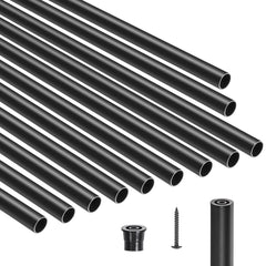 Staircase Balusters 101 Pack, 660 mm Aluminum Stair Balusters, 19 mm Water-Proof Round Metal Spindle Railing, Hollow Deck Railing with Rail Caps & Screws for Stairs, Porch, Patio, Matte Black
