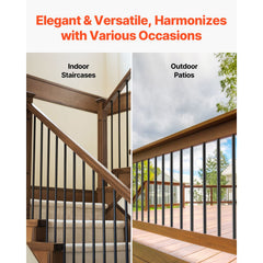 Staircase Balusters 101 Pack, 660 mm Aluminum Stair Balusters, 19 mm Water-Proof Round Metal Spindle Railing, Hollow Deck Railing with Rail Caps & Screws for Stairs, Porch, Patio, Matte Black