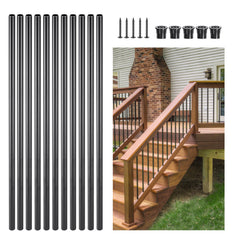 Staircase Balusters 101 Pack, 660 mm Aluminum Stair Balusters, 19 mm Water-Proof Round Metal Spindle Railing, Hollow Deck Railing with Rail Caps & Screws for Stairs, Porch, Patio, Matte Black