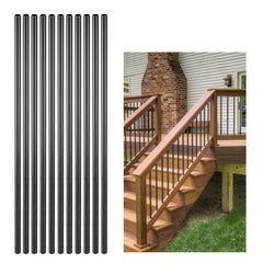Staircase Balusters 101 Pack, 32 In Aluminum Stair Balusters, 3/4 In Water-Proof Round Metal Spindle Railing, Hollow Deck Railing with Rail Caps & Screws for Stairs, Porch, Patio, Fence, Black