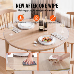 Plastic Table Cover, 42 x 42 Inch 2.0 mm Thick Clear Table Protector, Round PVC Desk Mat, Waterproof & Easy Cleaning Desk Pad Tablecloth, for Office Dresser Dining Room Table Night Stand