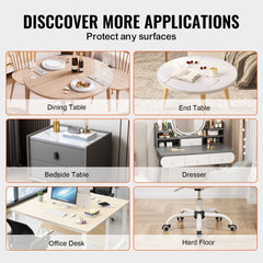 Plastic Table Cover, 42 x 42 Inch 2.0 mm Thick Clear Table Protector, Round PVC Desk Mat, Waterproof & Easy Cleaning Desk Pad Tablecloth, for Office Dresser Dining Room Table Night Stand