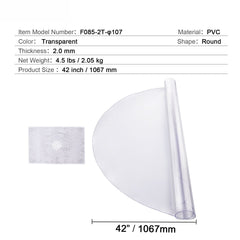 Plastic Table Cover, 42 x 42 Inch 2.0 mm Thick Clear Table Protector, Round PVC Desk Mat, Waterproof & Easy Cleaning Desk Pad Tablecloth, for Office Dresser Dining Room Table Night Stand