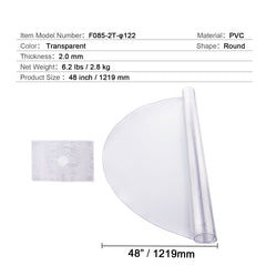 Plastic Table Cover, 48 x 48 Inch 2.0 mm Thick Clear Table Protector, Round PVC Desk Mat, Waterproof & Easy Cleaning Desk Pad Tablecloth, for Office Dresser Dining Room Table Night Stand
