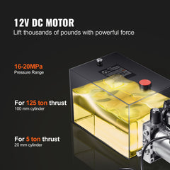 Hydraulic Pump, 4 Quart Hydraulic Power Unit, Single Acting Dump Trailer Pump, 0.91 GPM Flow Rate, 3200 PSI Max Relief Pressure, DC 12V Hydraulic Pump for Dump Trailer Car Lifting