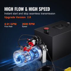 Hydraulic Pump, 12 Quart Hydraulic Power Unit, Single Acting Dump Trailer Pump, 0.91 GPM Flow Rate, 3200 PSI Max Relief Pressure, DC 12V Hydraulic Pump for Dump Trailer Car Lifting