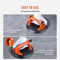 Glass Suction Cup, 203 mm 278 kg Capacity, Vacuum Suction Cup with ABS Handle and Carry Box, Heavy Duty Industrial Suction Cup Lifter Tool for Glass, Granite, Tile, Metal, Wood Panel Lifting